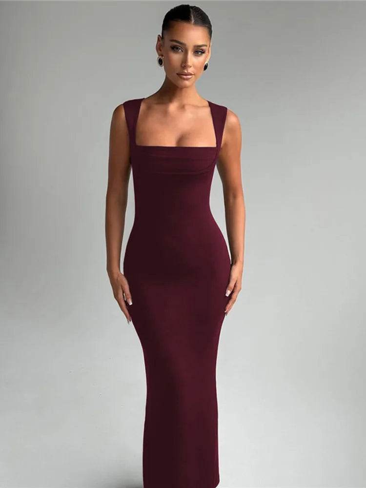 Mozision Square Collar Maxi Dress - Sexy Sleeveless High Waist Style - Buy Center US