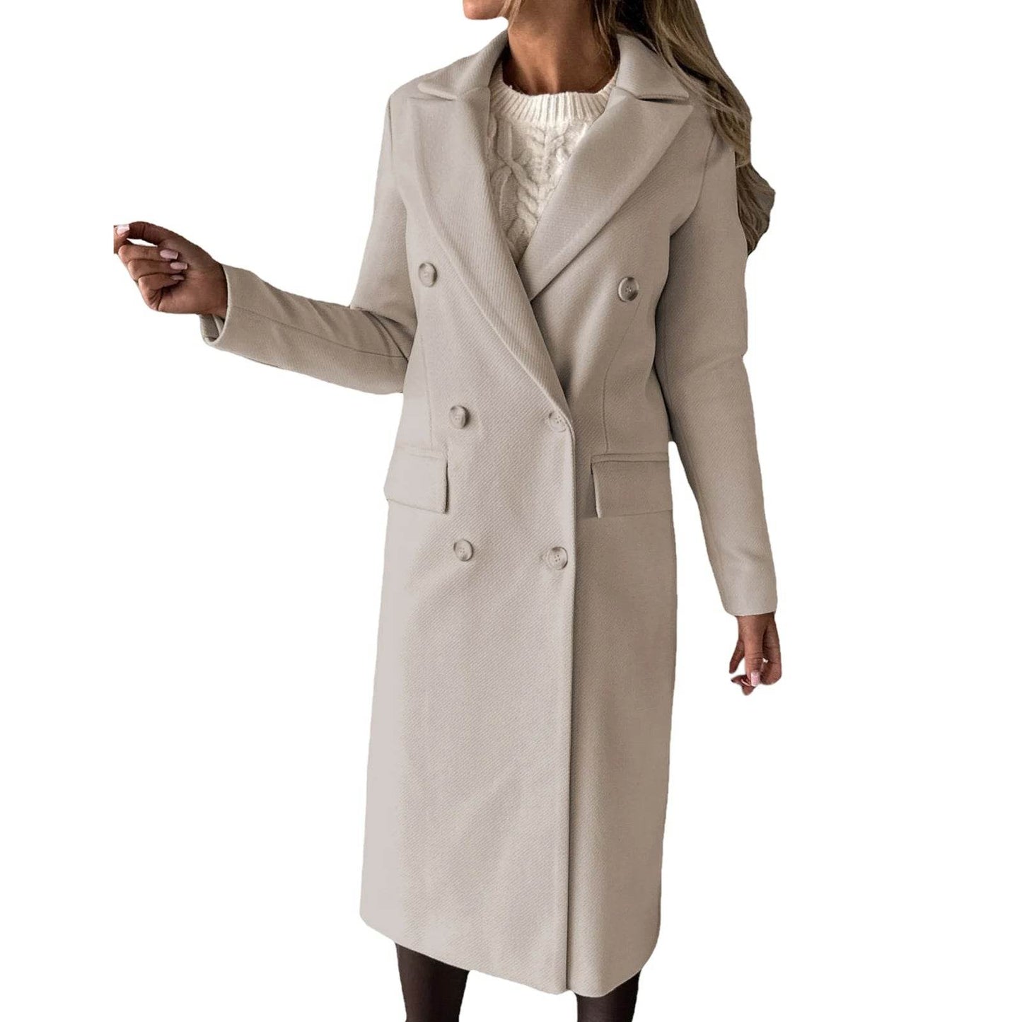 SANWOOD Women’s Double-Breasted Overcoat - Turn-Down Collar, Casual Style - Buy Center US