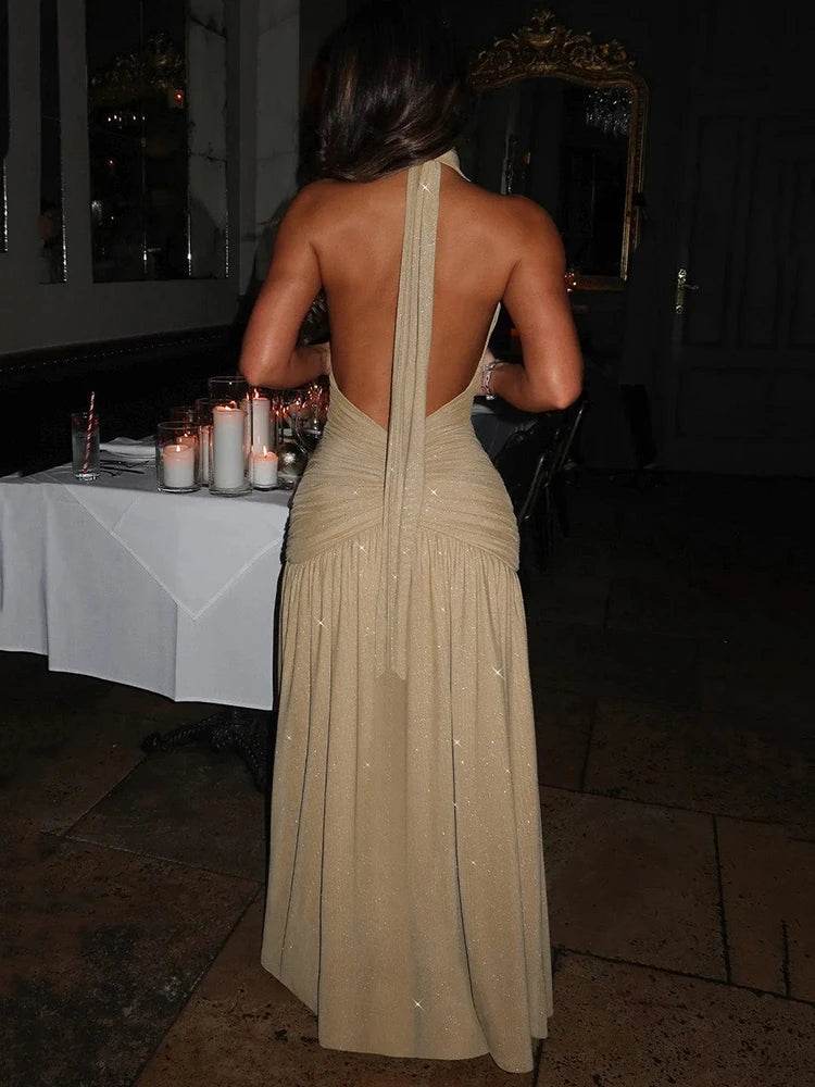 Mozision Deep V Neck Glitter Maxi Dress - Sexy Sleek & Backless - Buy Center US