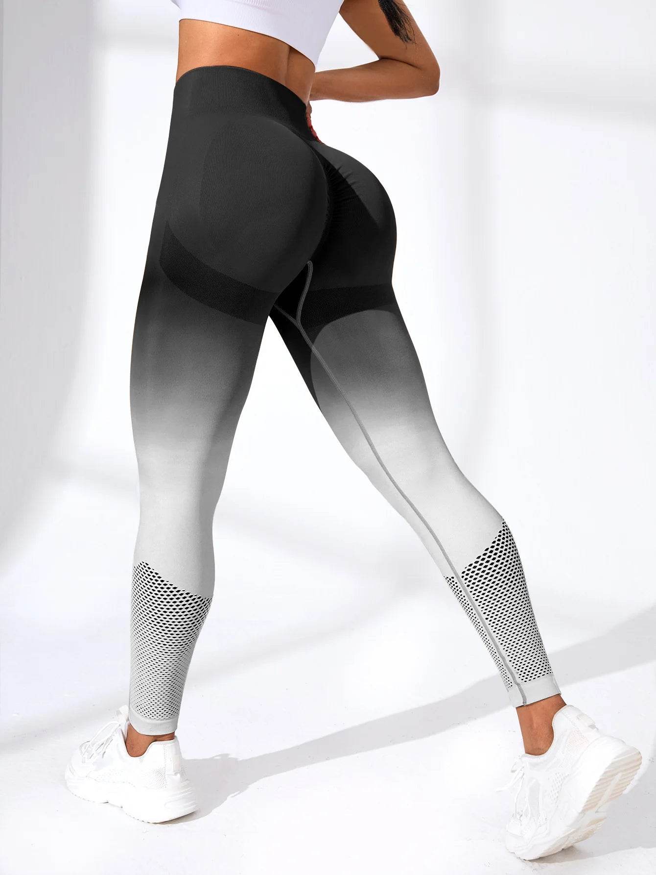 Gradient Hollowout High Waist Yoga Pants for Women - Seamless & Stretchy - Buy Center US