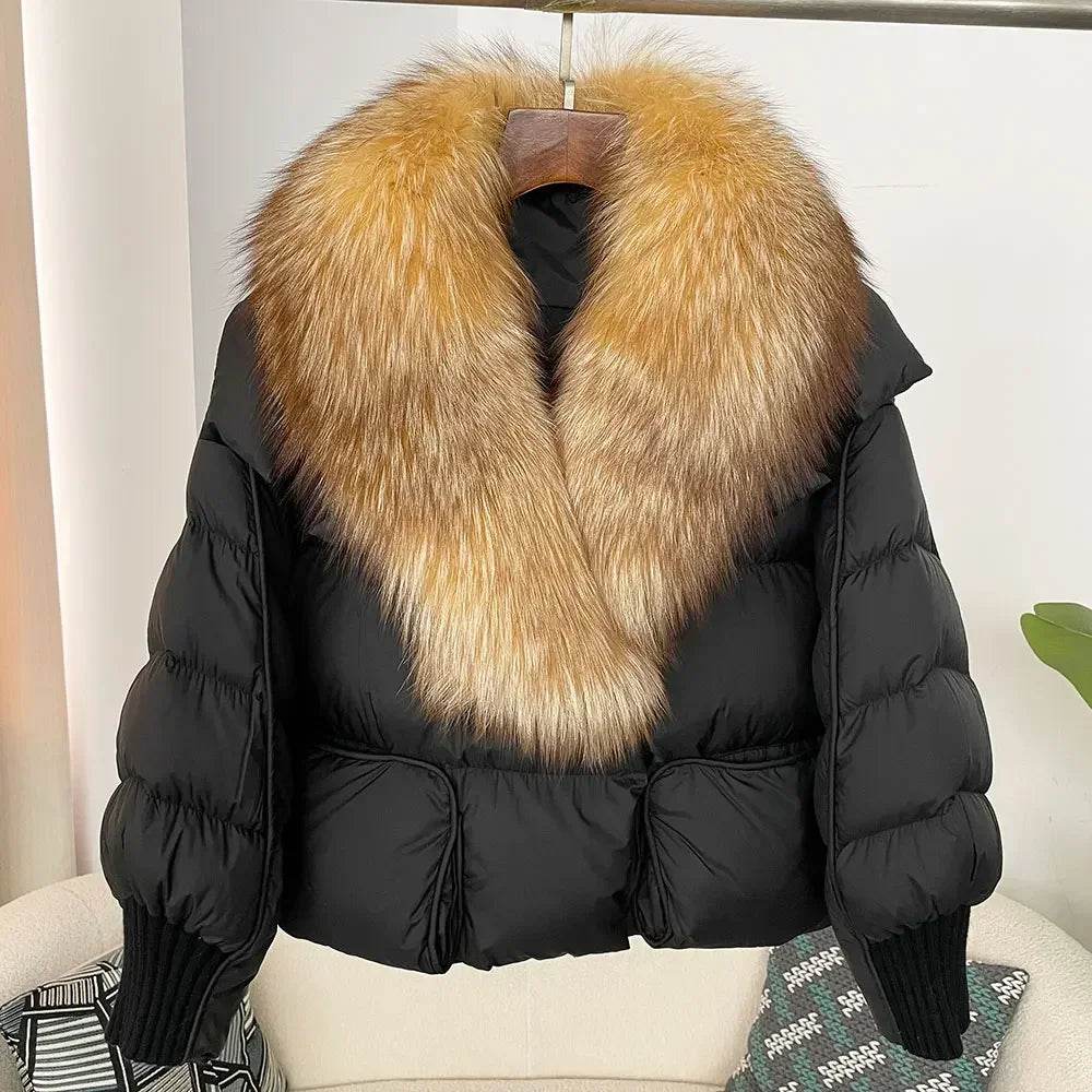Women's Thick Warm Fox Fur Collar Coat - Casual Duck Down Jacket - Buy Center US