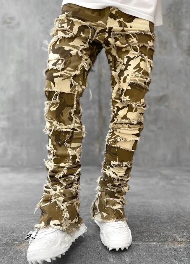 Men's Ripped Slim Fit Stacked Jeans - Distressed Casual Denim Pants - Buy Center US