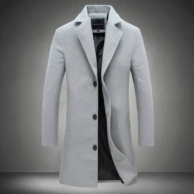 2025 Autumn Winter Men’s Long Cotton Blend Jacket - Casual Slim Fit - Buy Center US
