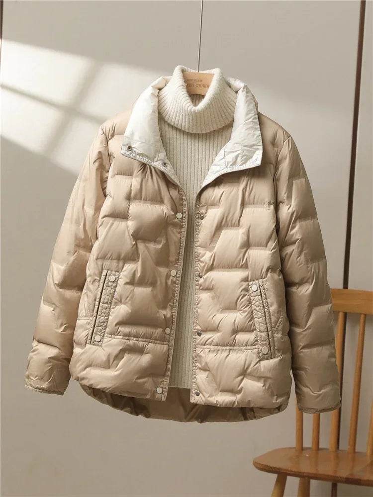 Women’s Casual Light Puffer Parka - Thick White Duck Down Coat - Buy Center US