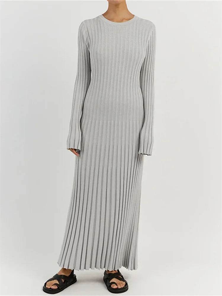 Tossy Women's High Waist Maxi Dress - Autumn Knit A-Line Style - Buy Center US