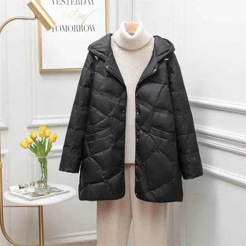 Women's Oversize Puffer Jacket - Casual Mid-length Duck Down Coat - Buy Center US