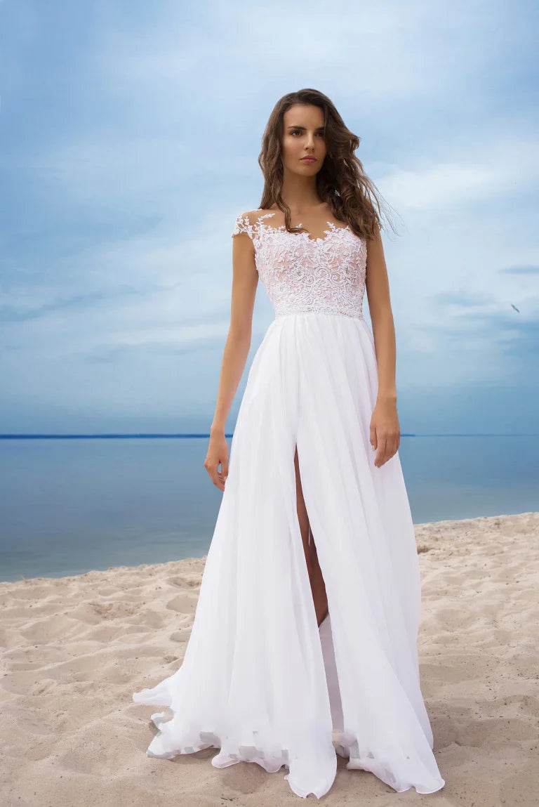 Elegant White Chiffon Dress - V-Neck Split Style for Bridesmaids - Buy Center US