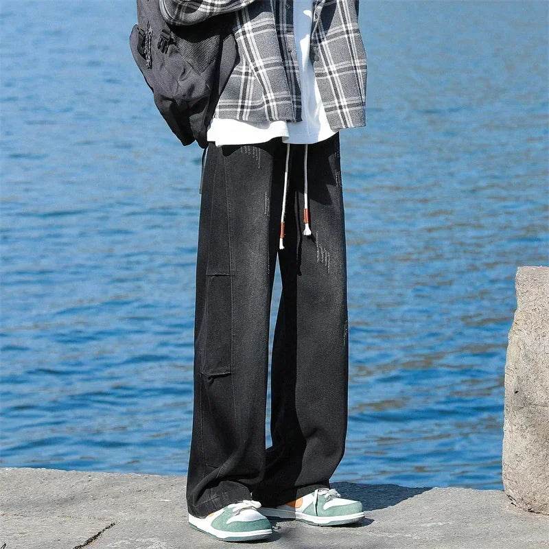Autumn Distressed Baggy Jeans for Men - Y2K Fashion & Patchwork - Buy Center US