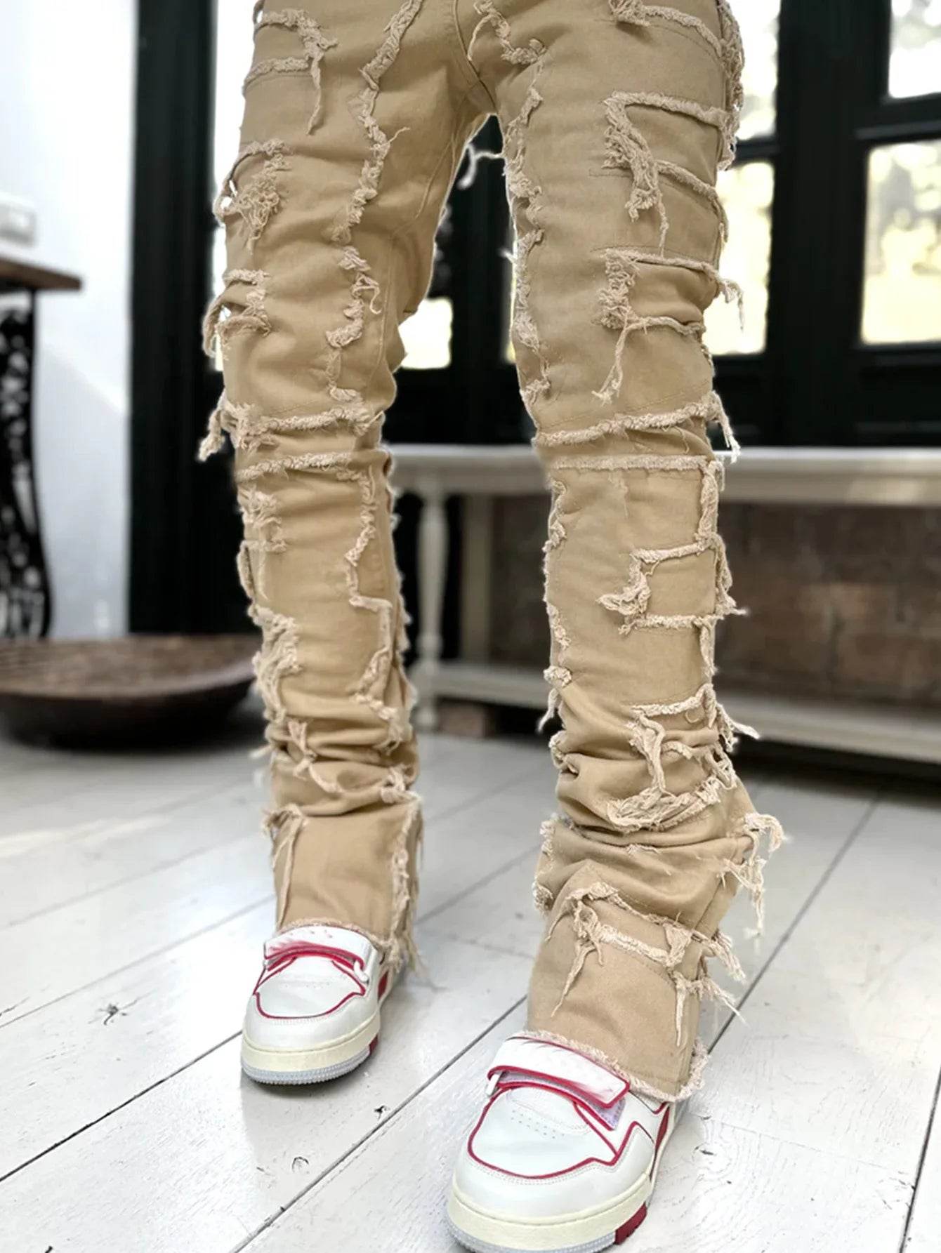 Men's Ripped Slim Fit Stacked Jeans - Distressed Casual Denim Pants - Buy Center US