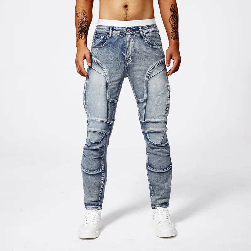 Trendy Two-Tone Distressed Jeans for Men - Slim Fit Summer Pants - Buy Center US