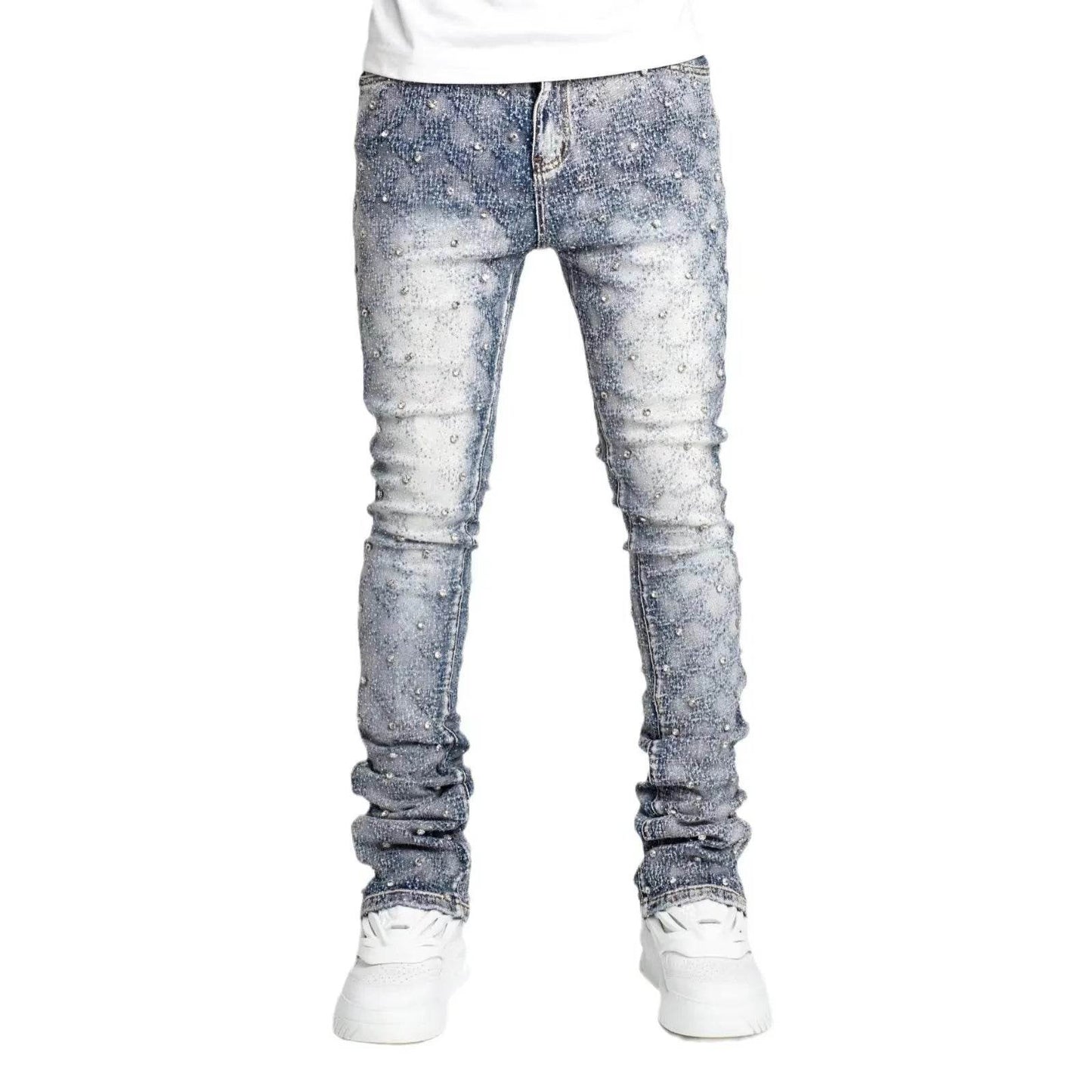 Blue Stretchy Pearls Skinny Jeans for Men - Rhinestone Denim Fashion 2024 - Buy Center US