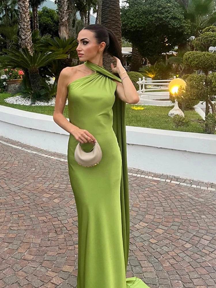 HTTEM Elegant Off Shoulder Halter Dress - Summer Slim Maxi Style - Buy Center US