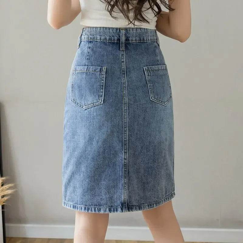 Kawaii Women's Denim Midi Skirt - Elegant A-Line Casual Style - Buy Center US