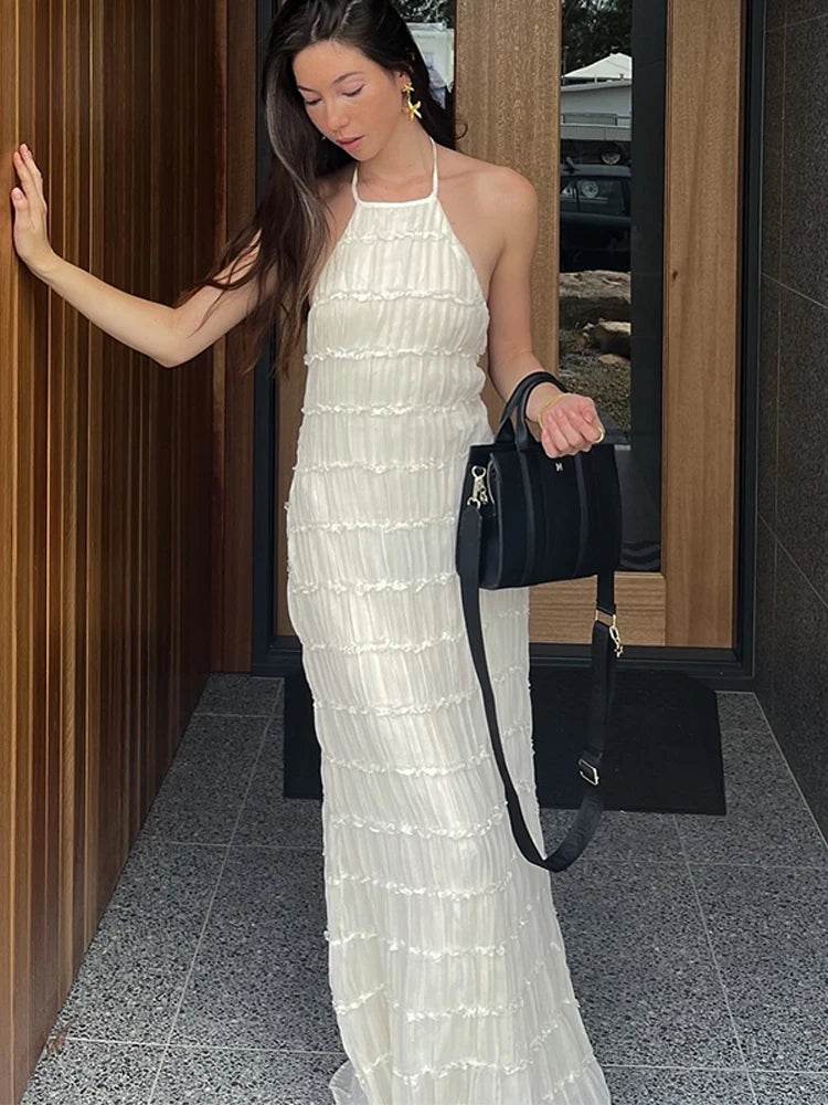 Elegant Pleated Halter Dress - Slim Backless Maxi for Women - Buy Center US