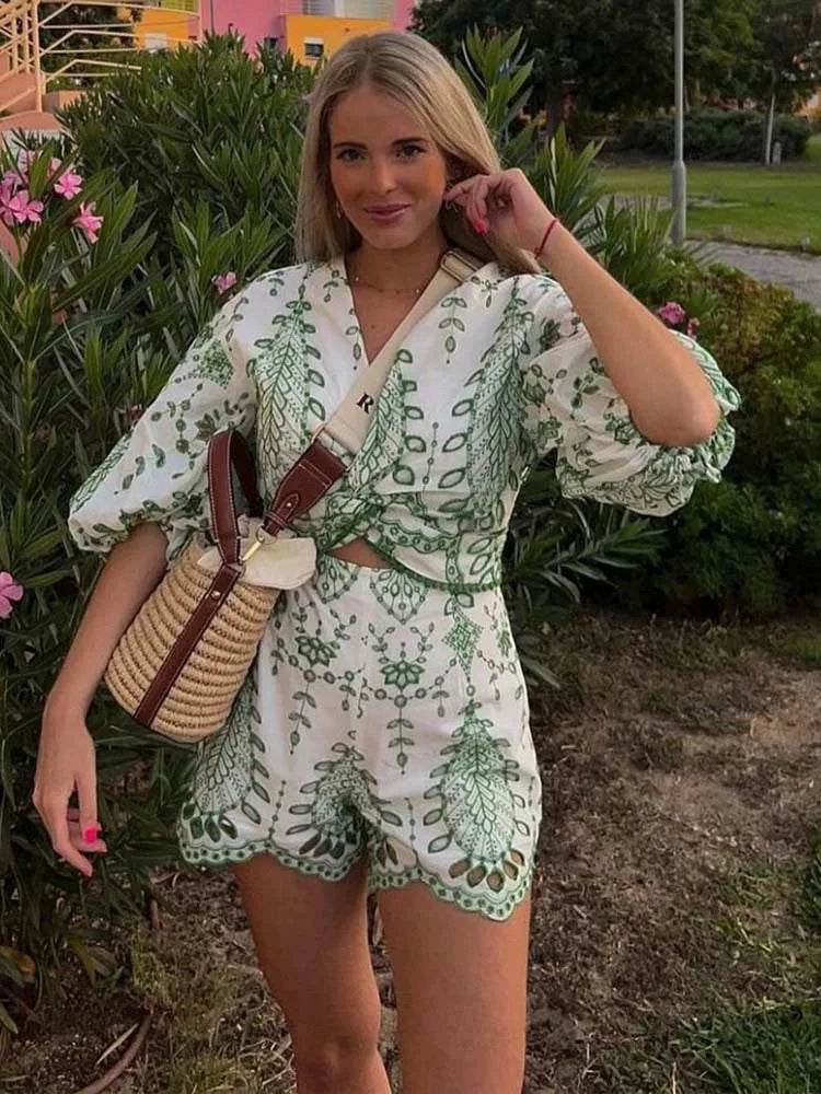 Summer 2024 Women’s 2-Piece Shorts Set - Fashionable Embroidery Blouse - Buy Center US