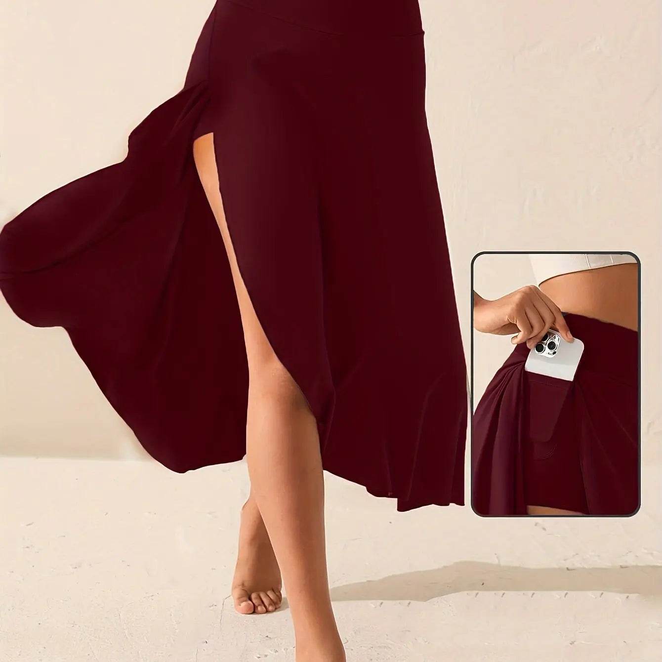 Elegant Women's Irregular Flounce Dress - Ankle-Length Solid Skirt - Buy Center US
