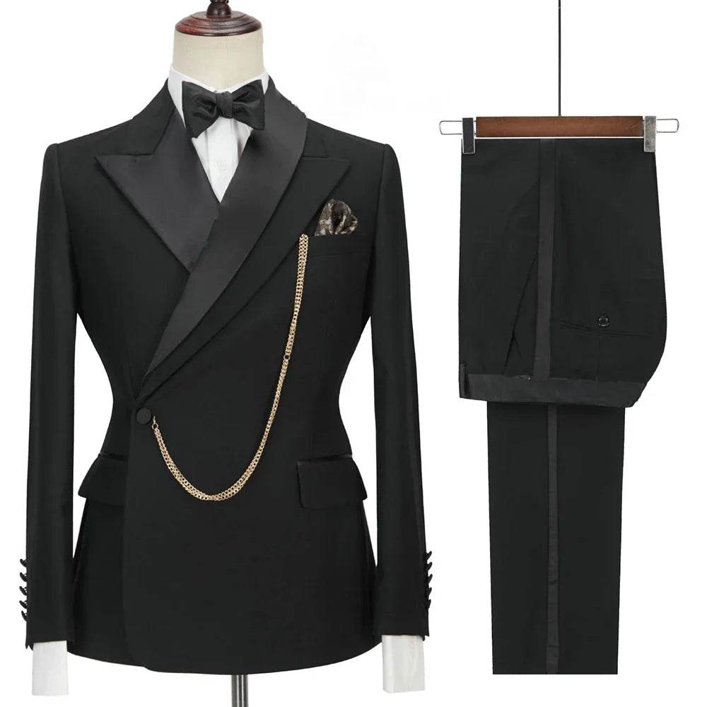 2024 Custom Black Tuxedo Suit for Men - Double Breasted, Peaked Lapel - Buy Center US
