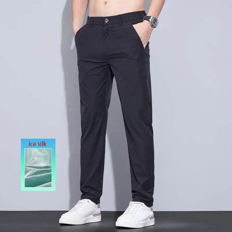 KUBRO Men's Ice Silk Trousers - Breathable, Lightweight Casual Pants - Buy Center US