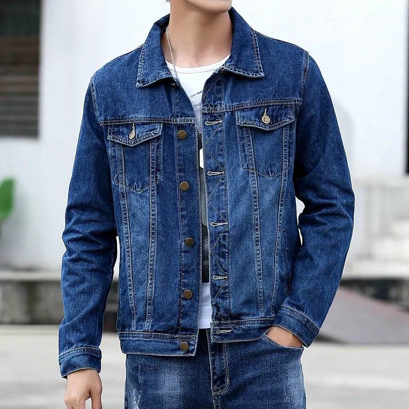 Qj Cinga Men's Casual Denim Jacket - Single-Breasted, Pure Color Style - Buy Center US