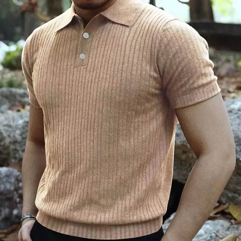 2025 Summer Men's Casual Polo Shirt - Short Sleeve Striped Knit Tee - Buy Center US