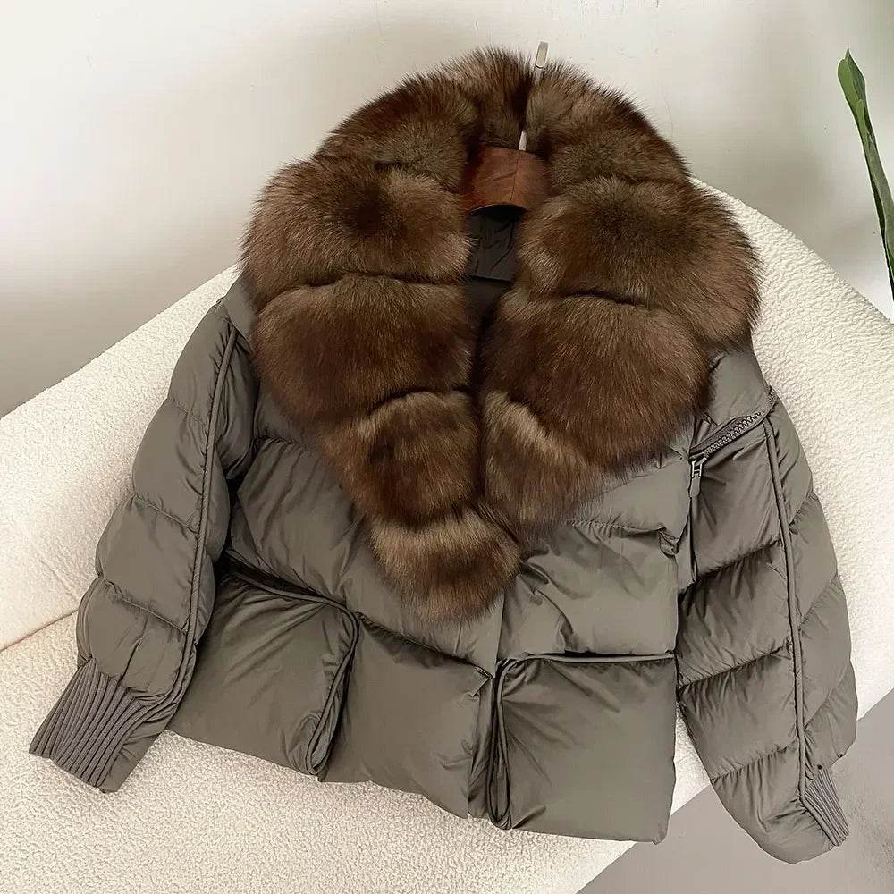 Women's Thick Warm Fox Fur Collar Coat - Casual Duck Down Jacket - Buy Center US