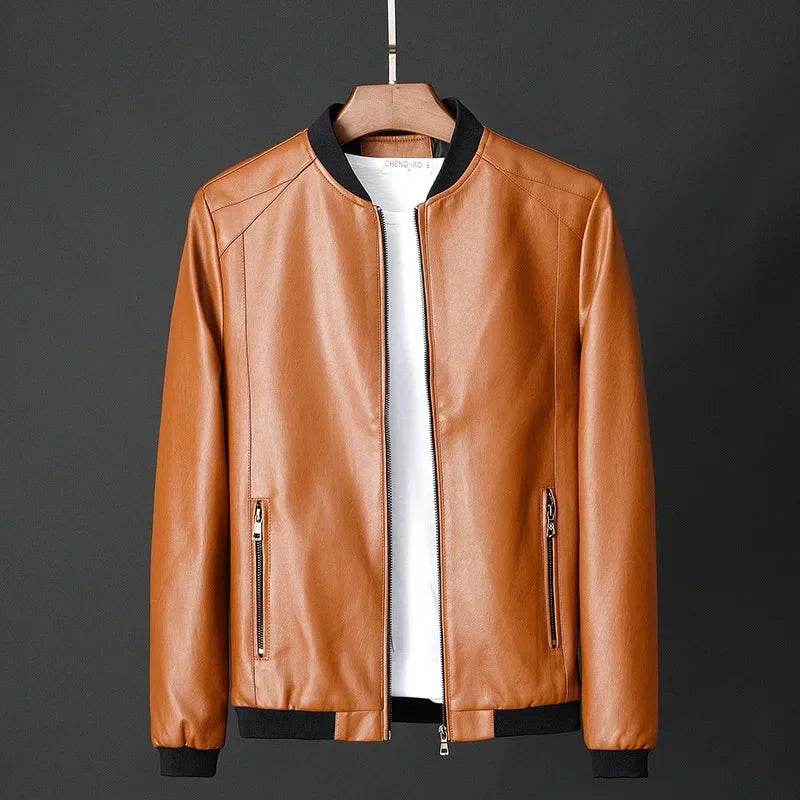 2024 Autumn Men’s Black PU Leather Biker Jacket - Slim Fit Casual Style - Buy Center US