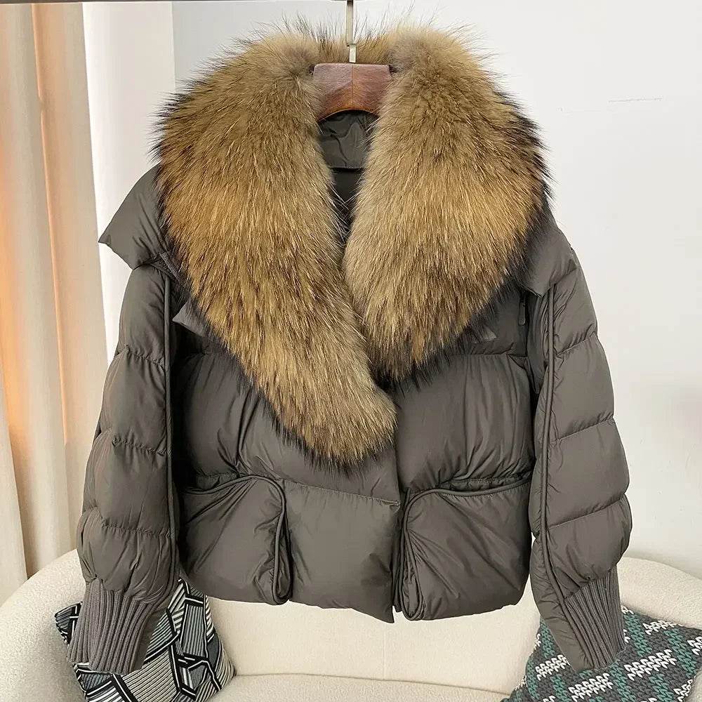 Women's Thick Warm Fox Fur Collar Coat - Casual Duck Down Jacket - Buy Center US