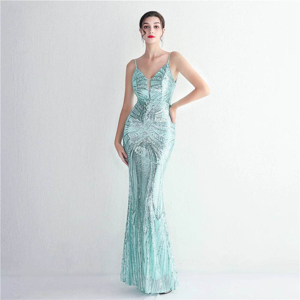 HBLL Sexy V Neck Maxi Dress - Purple Sequin Formal Gown for Parties - Buy Center US