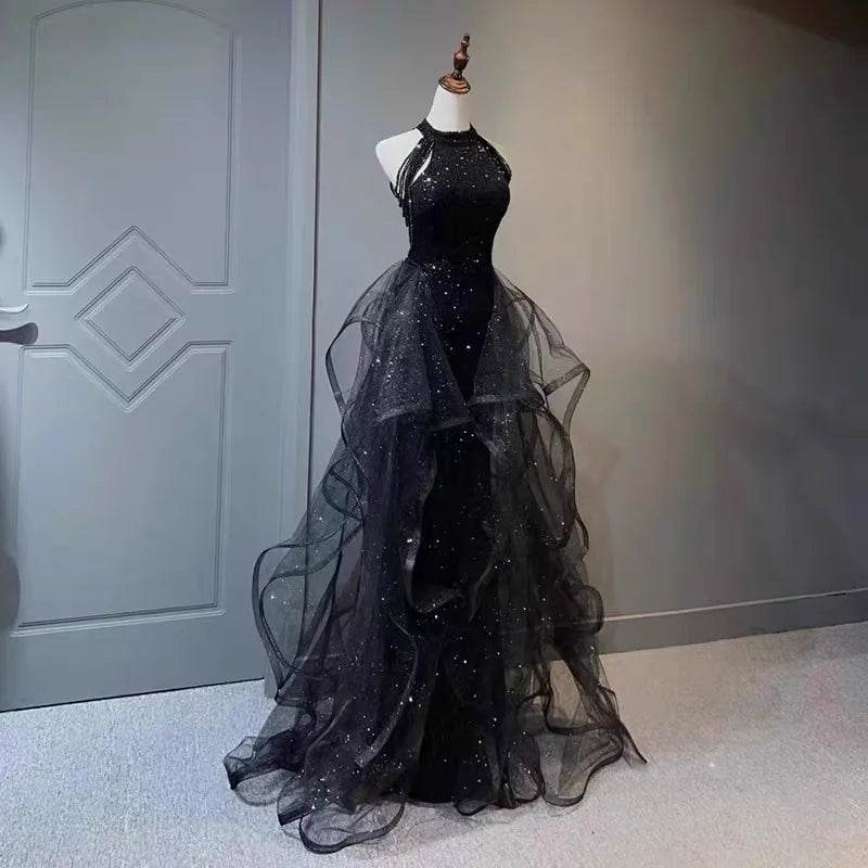 Jeheth Elegant Navy Blue Evening Dress - Customized Sweep Train Gown - Buy Center US