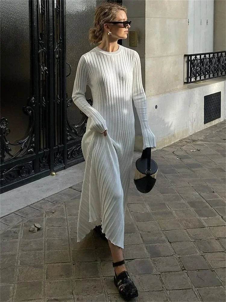 Tossy Women's High Waist Maxi Dress - Autumn Knit A-Line Style - Buy Center US