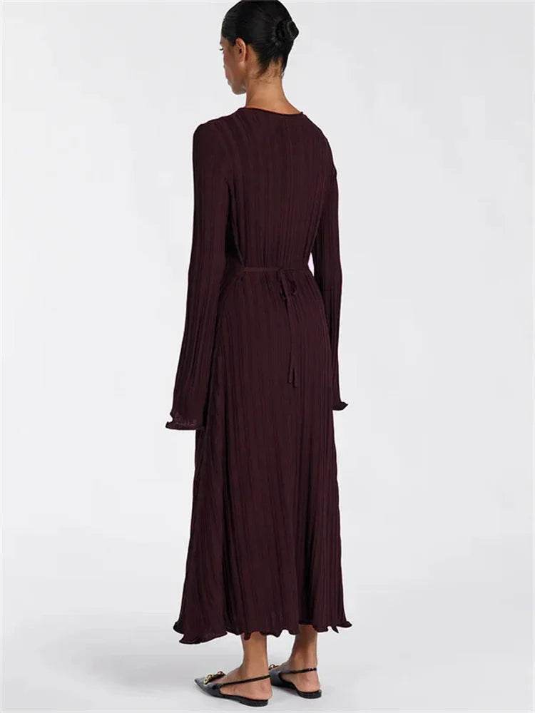 Tossy Women’s Maxi Dress - Lace-Up High Waist Long Sleeve Knit - Buy Center US