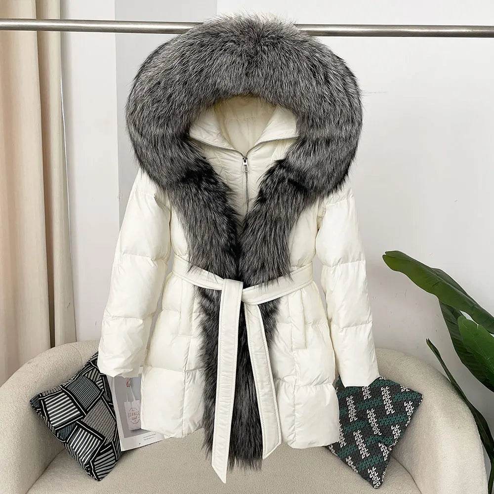 Women's Thick Warm Duck Down Coat - Hooded with Real Fox Fur - Buy Center US