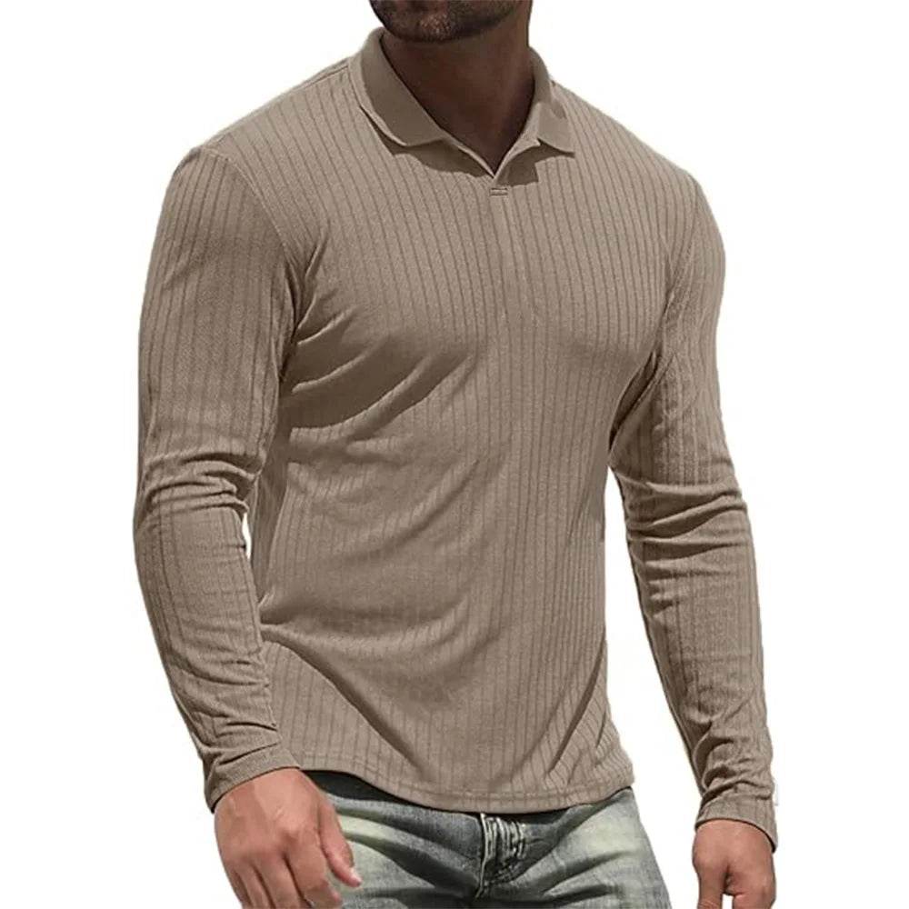 King Billion Men's Cotton Polo Shirt - Slim Fit V-Neck Long Sleeve Tees - Buy Center US