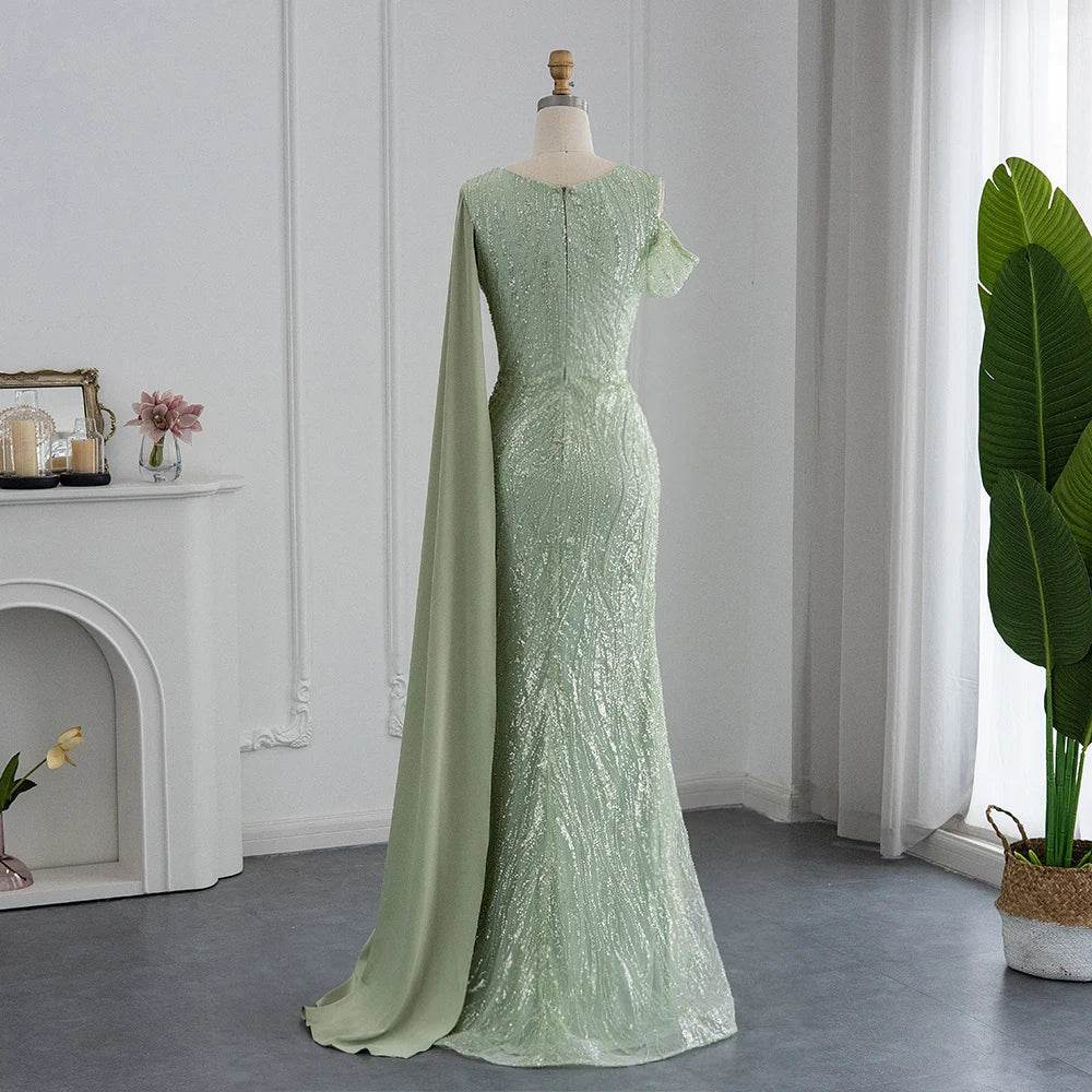 Sharon Said Sage Green Mermaid Evening Dress – Off The Shoulder Cape - Buy Center US