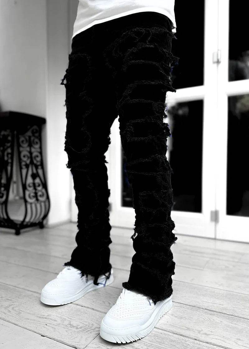 Men's Ripped Slim Fit Stacked Jeans - Distressed Casual Denim Pants - Buy Center US