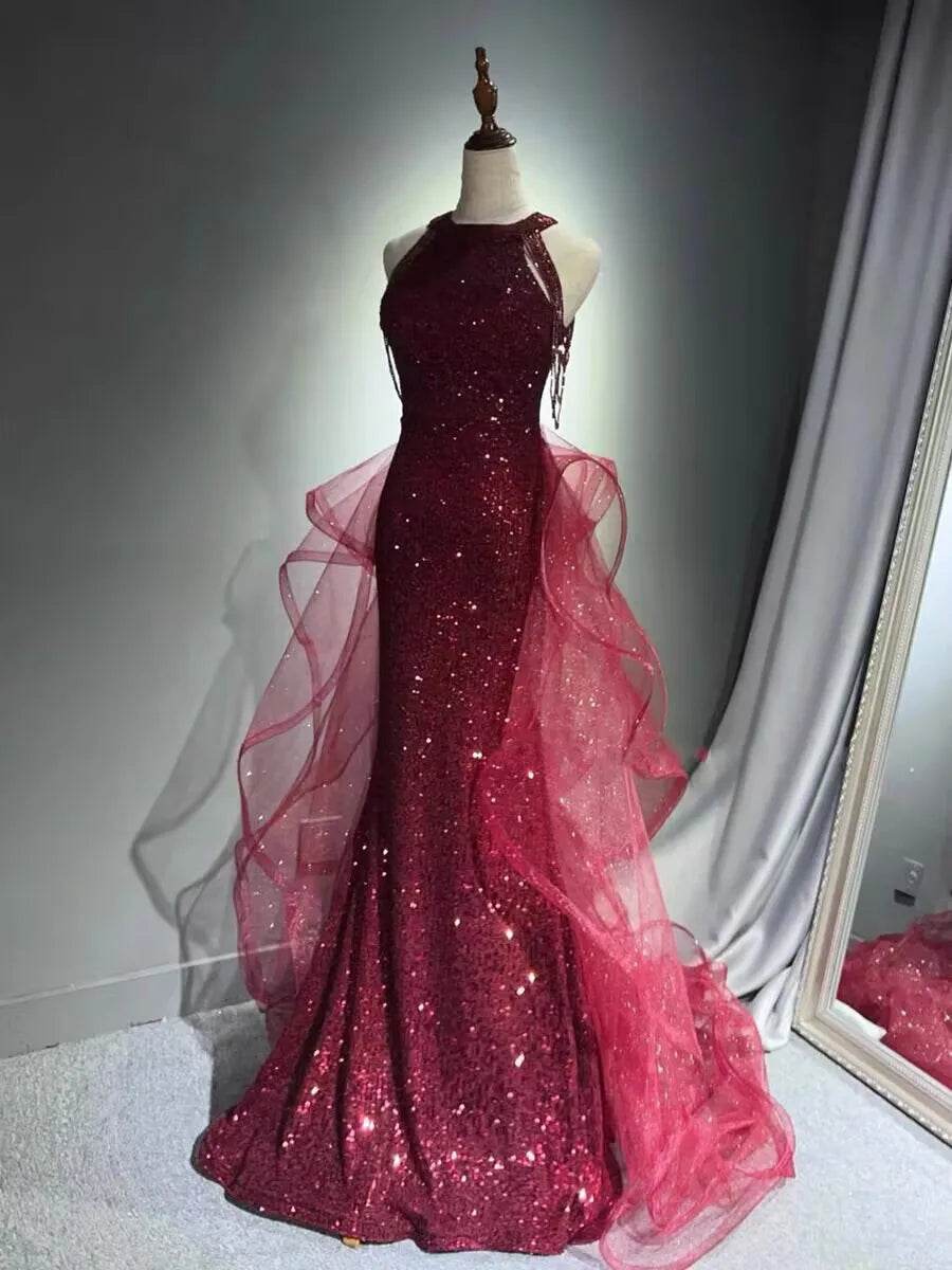 Jeheth Elegant Navy Blue Evening Dress - Customized Sweep Train Gown - Buy Center US