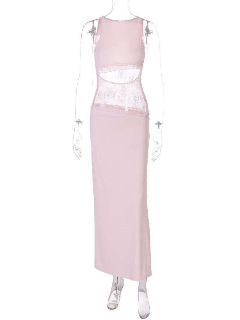 Elegant Black Sleeveless Lace Evening Dress - Backless Party Style - Buy Center US