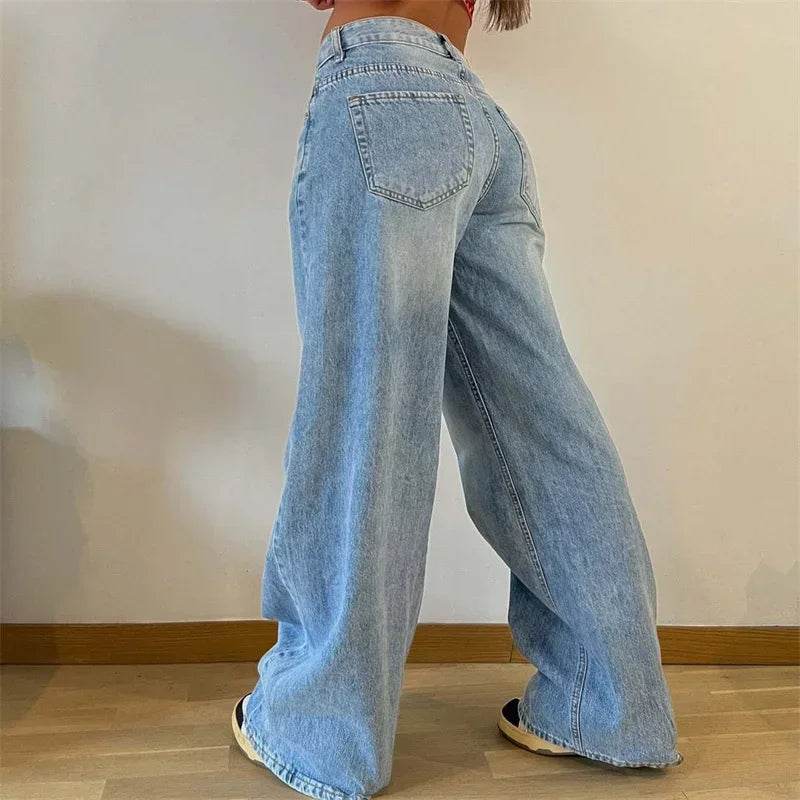Vintage High Waist Straight Jeans for Women - Loose Fit Denim Trousers - Buy Center US