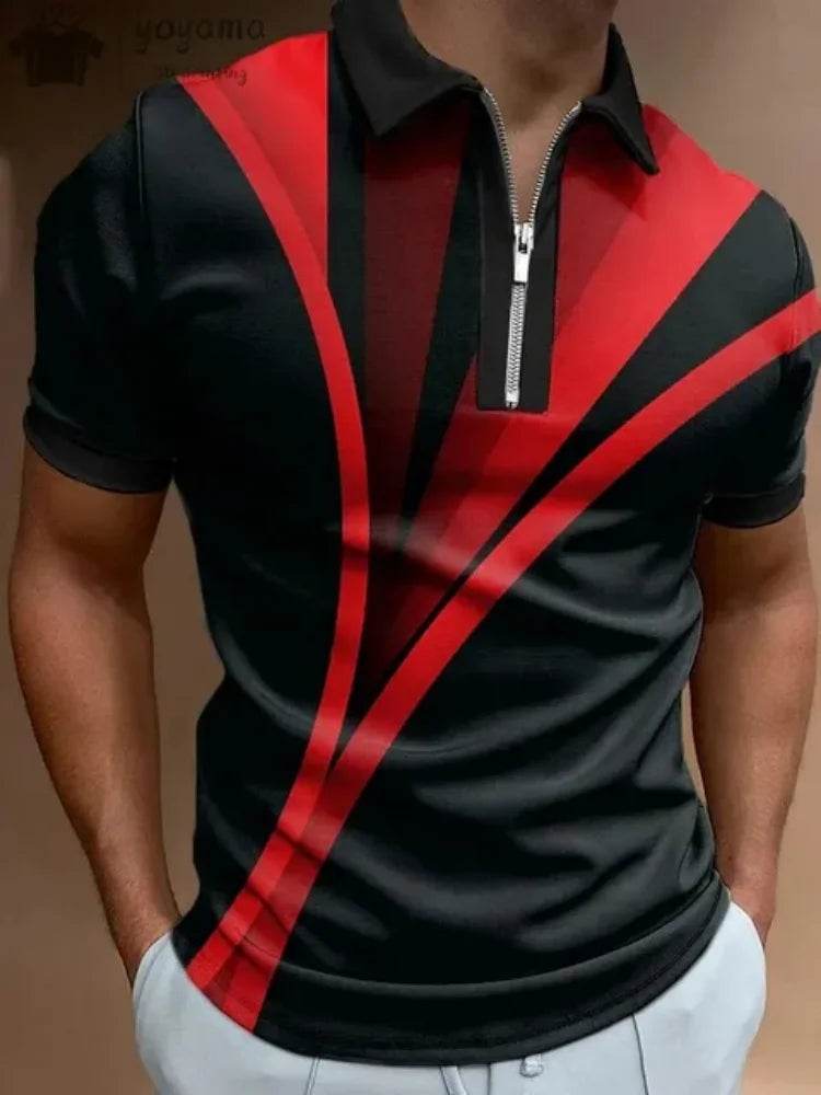 Men's Summer Zip Polo Shirt - Casual Short Sleeve Graphic T-Shirt - Buy Center US