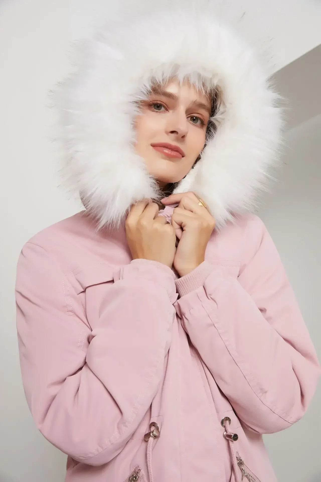 Kalenmos Women's Mid-Length Parka Coat - Hooded, Fur Collar, Casual - Buy Center US