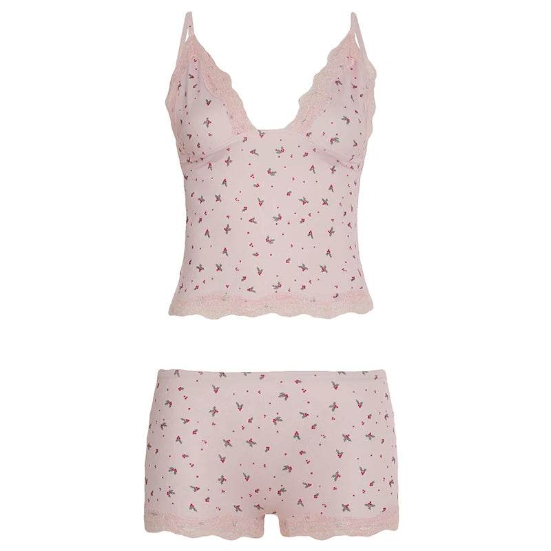 Sweetown Floral Print Women's Set - Camisole and Shorts for Summer - Buy Center US