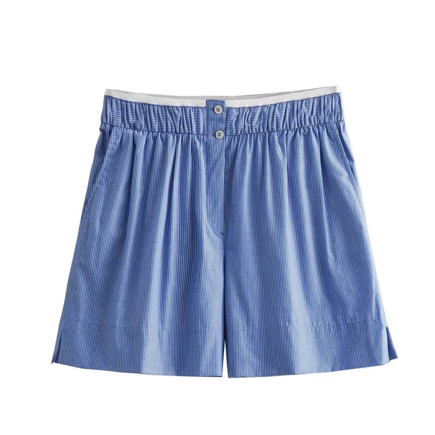 2024 Summer Casual Striped Shirt & High Waist Shorts Set for Women - Buy Center US