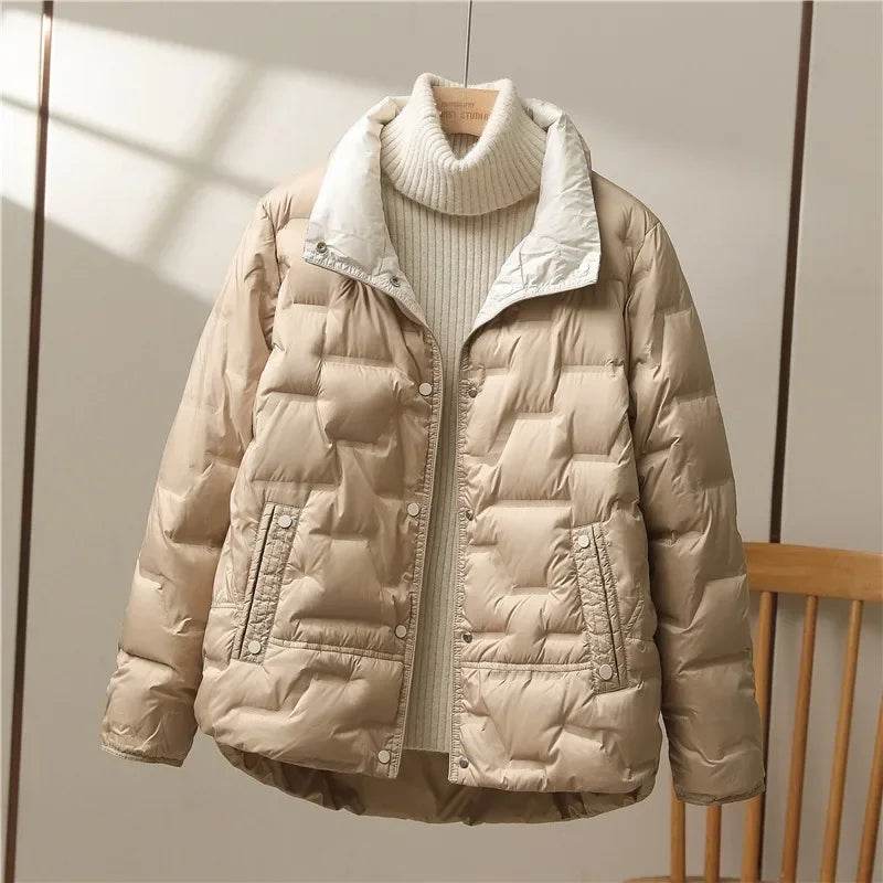 Women's Casual White Duck Down Coat - Lightweight Puffer Jacket - Buy Center US