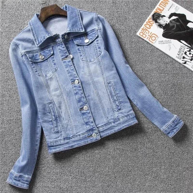 Women's Casual Denim Jacket - Long Sleeve, Single Breasted Design - Buy Center US