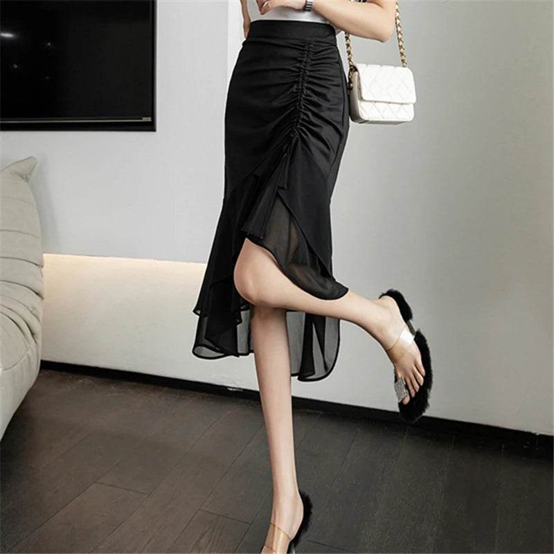 Seoulish High Waist Women’s Vintage Midi Skirt - Solid Color Style - Buy Center US