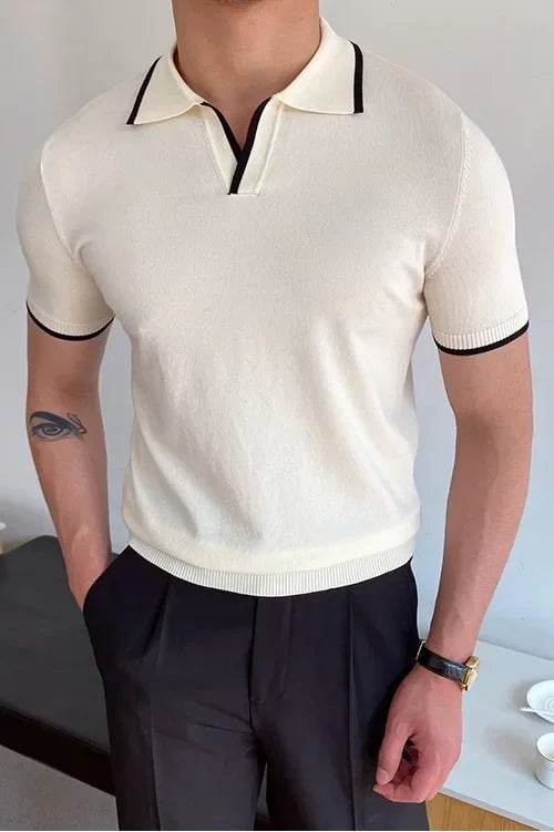 ELITEVESTA Men's Slim-Fit Polo Shirt - Elbow Sleeve, Breathable Cotton - Buy Center US