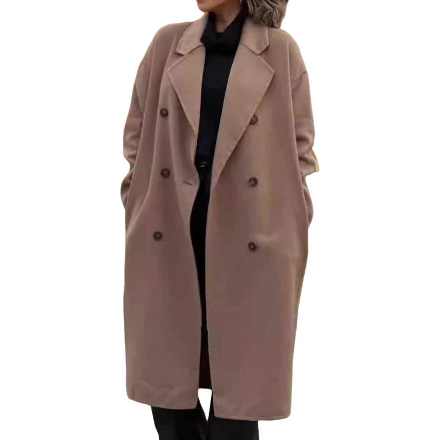SANWOOD Women’s Double-Breasted Overcoat - Turn-Down Collar, Casual Style - Buy Center US