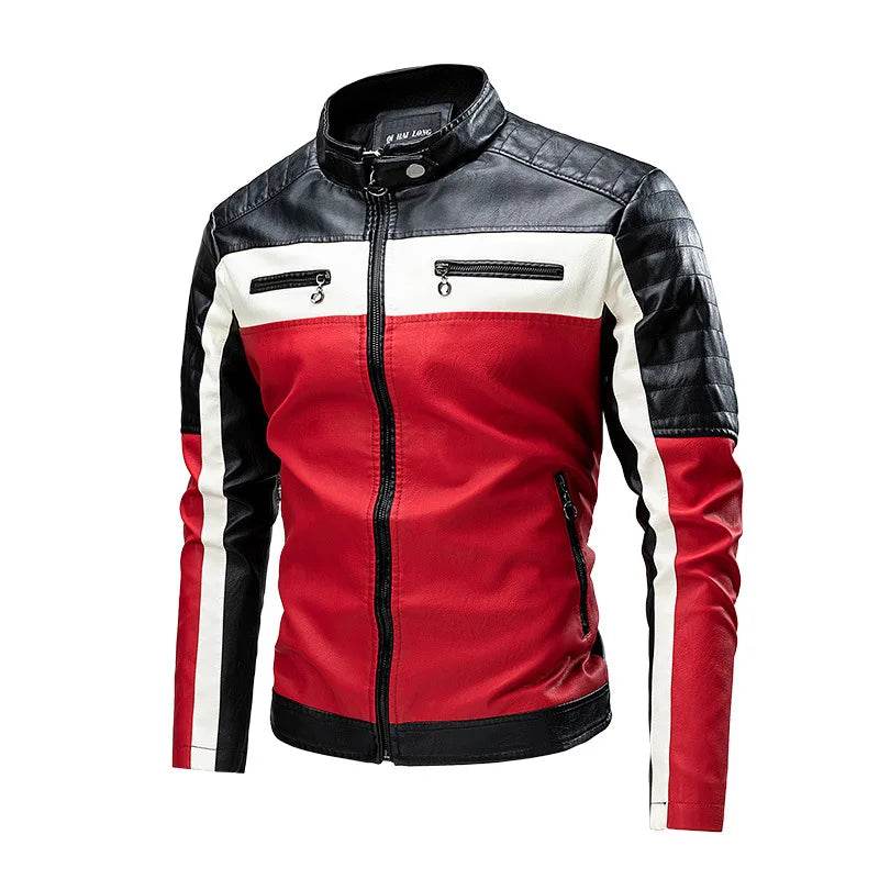 Btsukimi Men's Leather Motorcycle Jacket - Stylish Patchwork & Zipper Design - Buy Center US