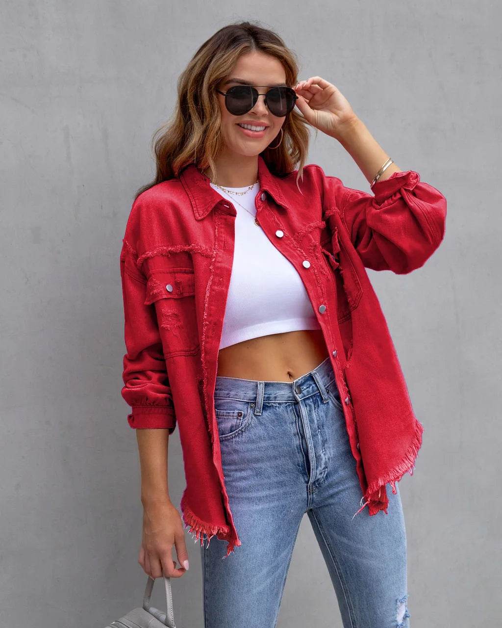XXOWEN Women's Long Sleeve Denim Jacket - Casual Broken Hole Style - Buy Center US