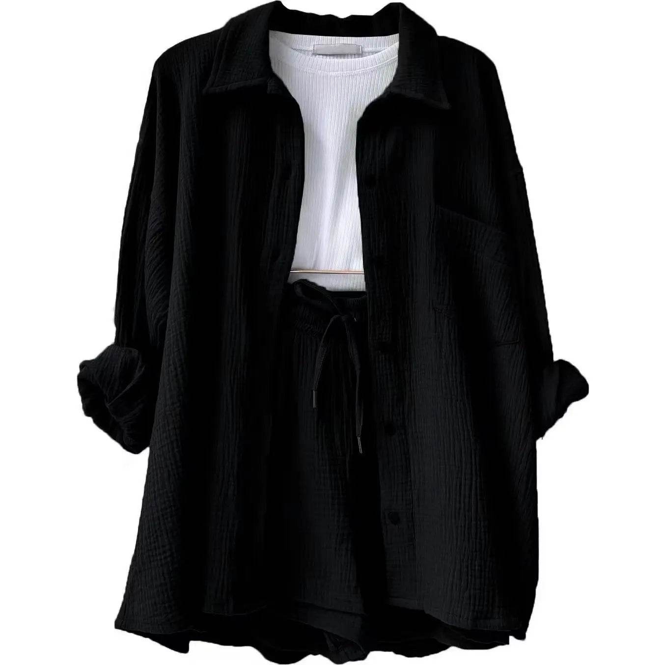 Women's Summer Shorts Set - White Casual Outfit with Long Shirt - Buy Center US